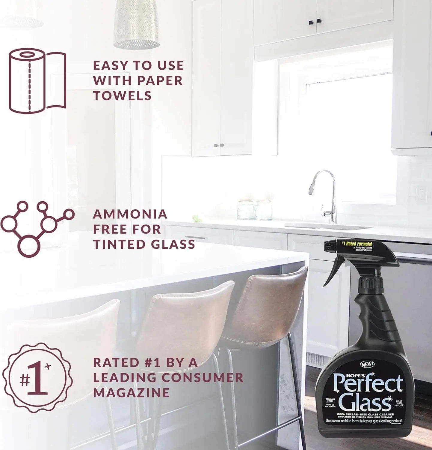 Perfect Glass Spray & Refill - 32 Fl Oz Spray Bottle and 67.6 Fl Oz Refill